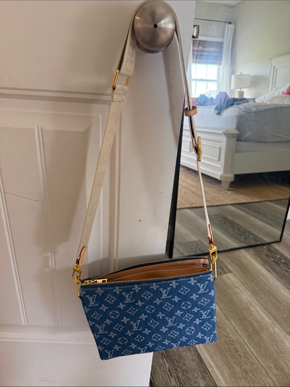 LV Blue Monogram Denim Crossbody Bag with Adjustable Strap